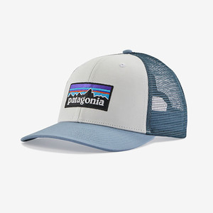 Patagonia P6 Logo Trucker Hat in White with Light Plume Grey